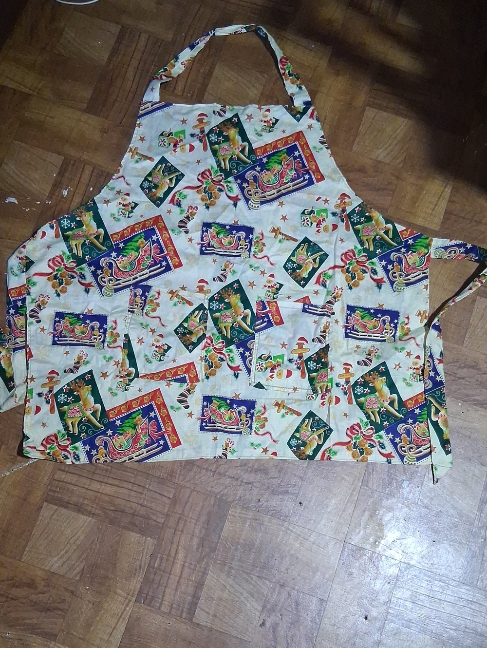 Holiday Print Apron Top - Cream Multicolor Adult